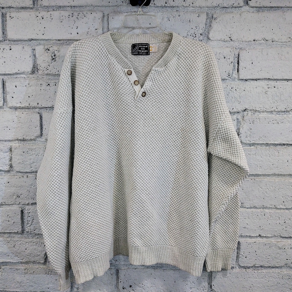 PECONIC BAY TRADERS Vintage USA Mens Size Large Cable Knit Cotton Sweater